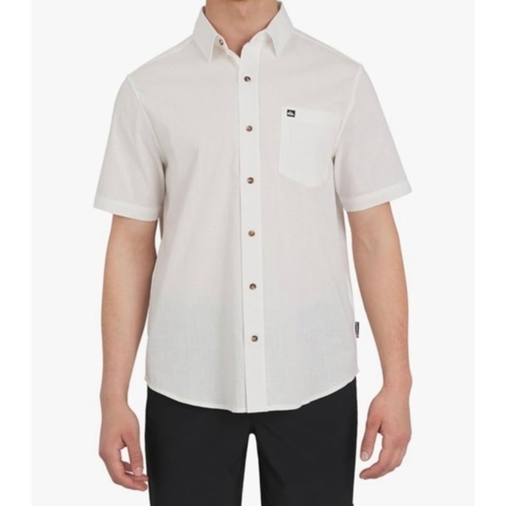 Quiksilver Mens XL Off White Short Sleeve Button Up Shirt Linen‎ Blend